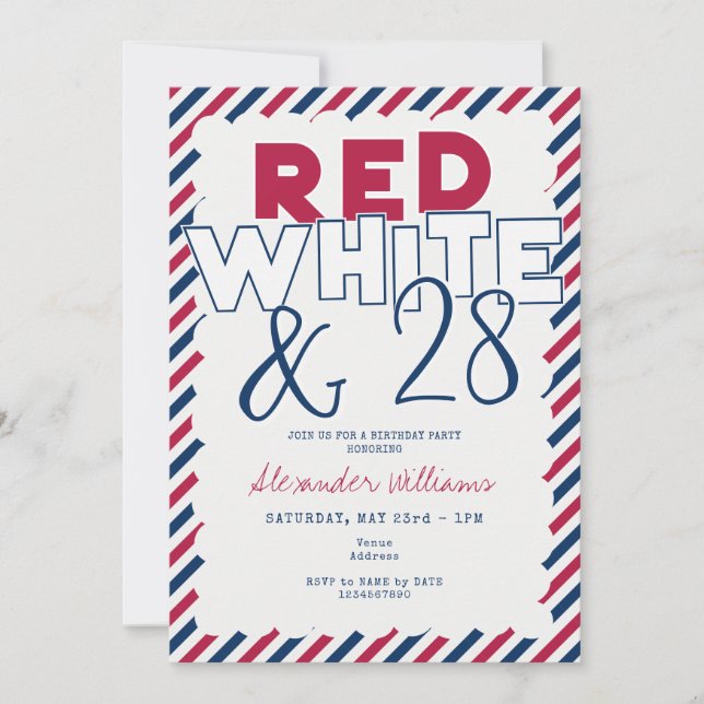Red White Blue July 4th Picnic BBQ Birthday Party Invitation (Front)