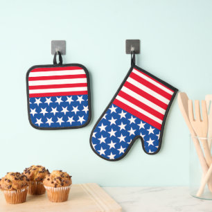 Red, White & Blue Just For You Oven Mitt & Pot Holder Set