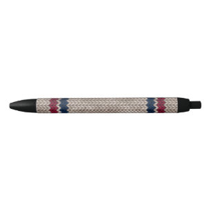 Red White Blue Knit-look Stripe Pattern Black Ink Pen