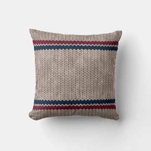Red White Blue Knit-look Stripe Pattern Cushion