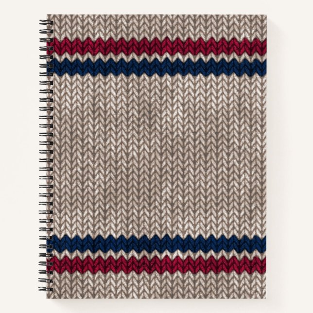 Red White Blue Knit-look Stripe Pattern Notebook (Front)