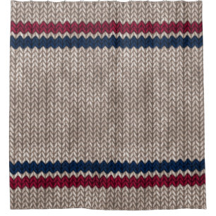 Red White Blue Knit-look Stripe Pattern Shower Curtain