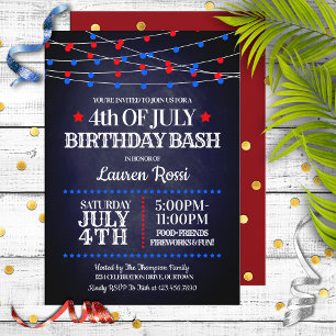 Red, White & Blue Lights 4th of July Birthday Invitation