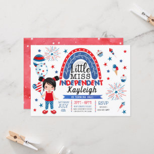 Red White Blue Little Miss Independent Birthday Invitation