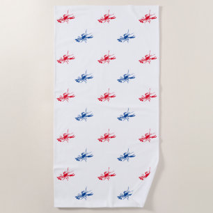 Red white blue lobster pattern Patriotic Beach Towel
