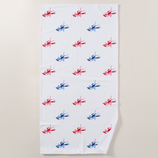 Red white blue lobster pattern Patriotic Beach Towel (Front)