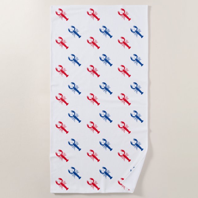Red white blue lobster pattern Patriotic Beach Towel (Front)