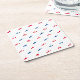 Red white blue lobster pattern Patriotic Square Paper Coaster
