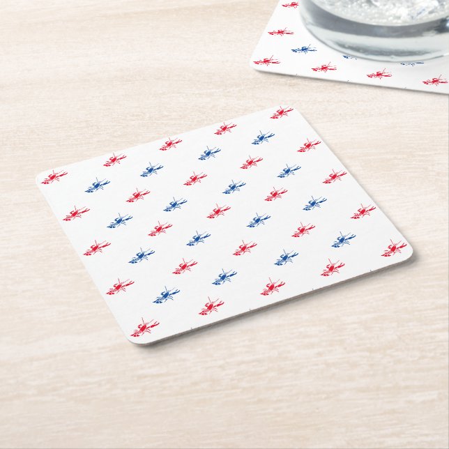 Red white blue lobster pattern Patriotic Square Paper Coaster (Angled)