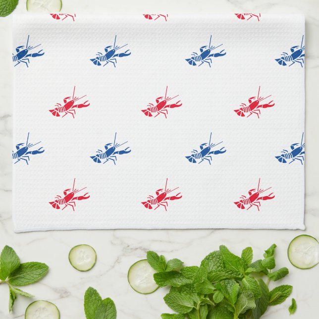 Red white blue lobster pattern Patriotic Tea Towel (Folded)