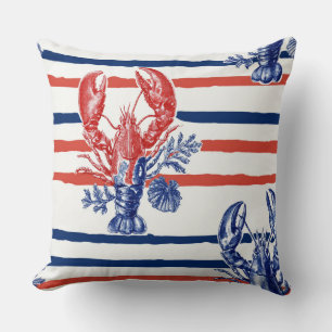 RED WHITE BLUE LOBSTERS AND AQUATIC PLANTS CUSHION