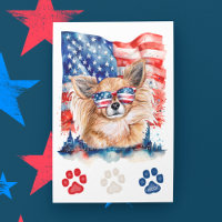 Red White Blue Long-Hair Chihuahua Dog 4th of July