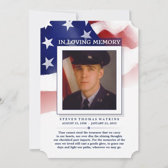Red White & Blue Loving Memory Photo Thank You Card (Front)