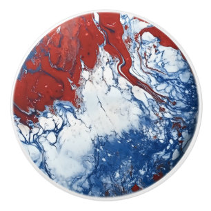 Red White Blue Marble Pattern Ceramic Knob