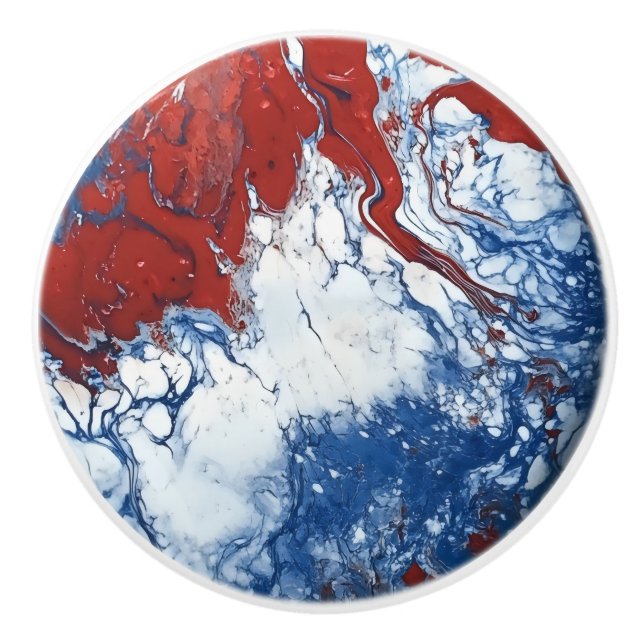 Red White Blue Marble Pattern Ceramic Knob (Front)