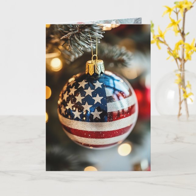 Red White Blue Merry Christmas to You! Card (Yellow Flower)