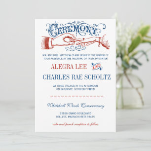 Red White Blue Modern Vintage Typography Invite