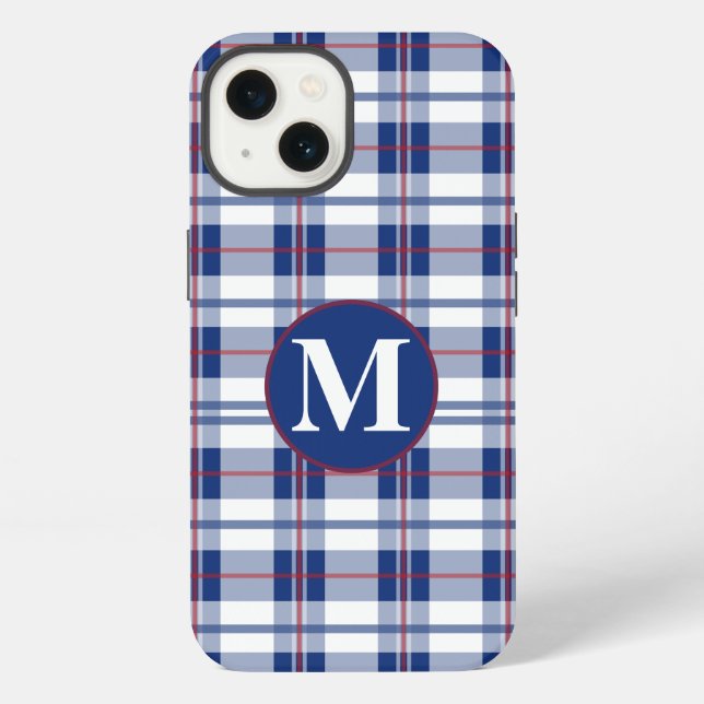 Red, White & Blue Monogram Plaid iPhone Case (Back)