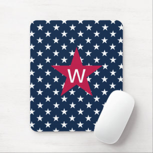 Red White Blue Monogram Star Mousepad