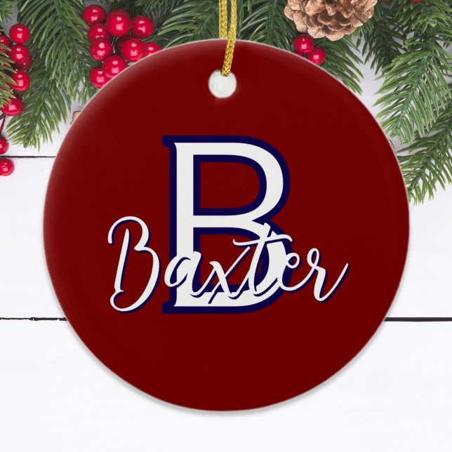 Red White & Blue Name and Monogram Personalised Ceramic Ornament (Red White & Blue Name and Monogram Personalized Ceramic Ornament
)