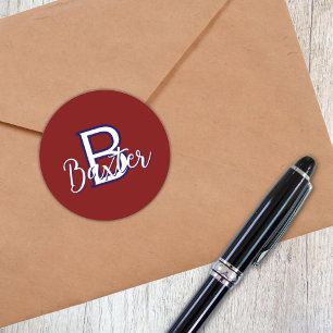Red White & Blue Name and Monogram Personalised Classic Round Sticker