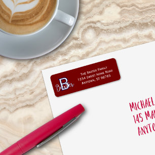 Red White & Blue Name and Monogram Personalised Return Address Label