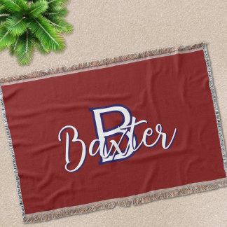 Red White & Blue Name and Monogram Personalised Throw Blanket