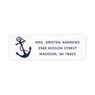 Red White Blue Nautical Anchor Return Address Label