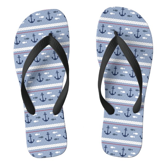 Red White Blue Nautical Anchors Sailing Boating Thongs (Footbed)
