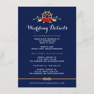 Red White & Blue Nautical Anemone Wedding Details Enclosure Card