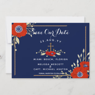 Red White & Blue Nautical Navy Anemone Wedding Save The Date