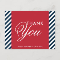 Red White Blue Nautical Stripes Thank You Postcard