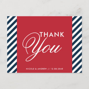 Red White Blue Nautical Stripes Thank You Postcard