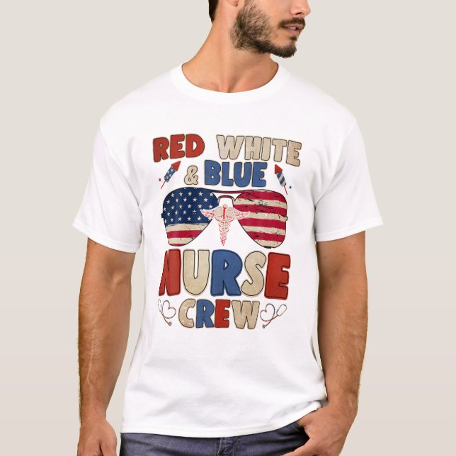 Red White Blue Nurse Crew Sungla T-Shirt (Front)