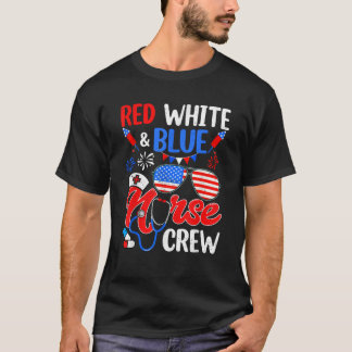 Red White Blue Nurse Crew Sunglasses 4th Of July T-Shirt