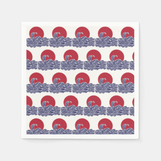 Red, white, & blue ocean sunset & waves napkin