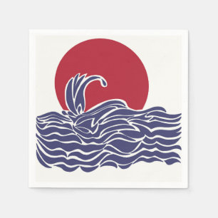 Red, white, & blue ocean sunset & waves napkin