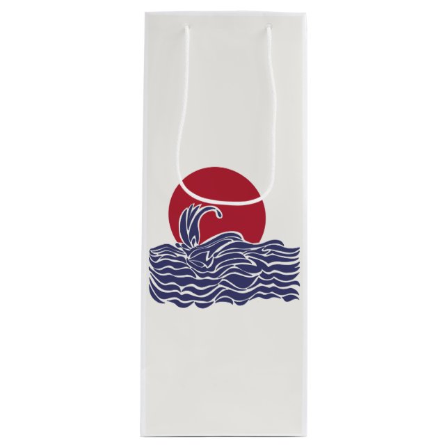 Red, white, & blue ocean sunset & waves wine gift bag (Front)