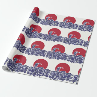 Red, white, & blue ocean sunset & waves wrapping paper