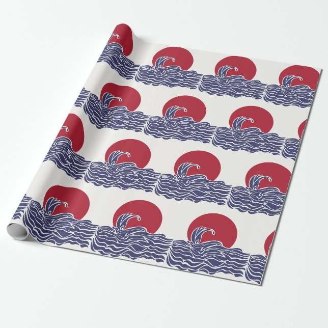 Red, white, & blue ocean sunset & waves wrapping paper (Unrolled)