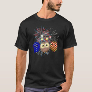 Red White Blue Owl Fireworks Patriotic 4th Of July T-Shirt