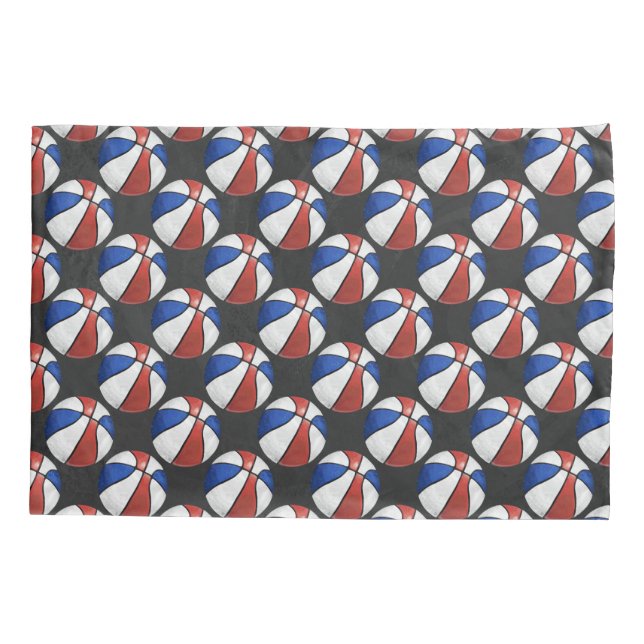 Red White Blue Painted Basketball Pattern Pillowcase (Back)