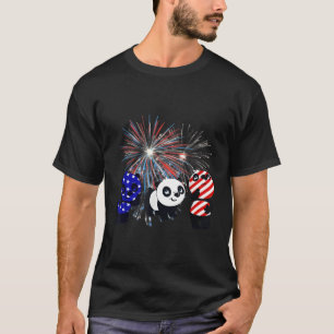 Red White Blue Panda Fireworks Patriotic 4Th Of Ju T-Shirt