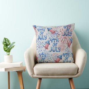 RED WHITE BLUE PATRIOTIC 4TH OF JULY FIREWORKS CUSHION