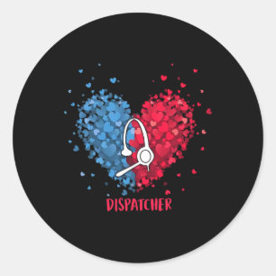 Red White Blue Patriotic 911 Dispatcher Heart 4th Classic Round Sticker