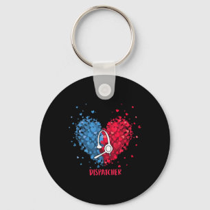 Red White Blue Patriotic 911 Dispatcher Heart 4th  Key Ring