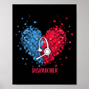 Red White Blue Patriotic 911 Dispatcher Heart 4th Poster