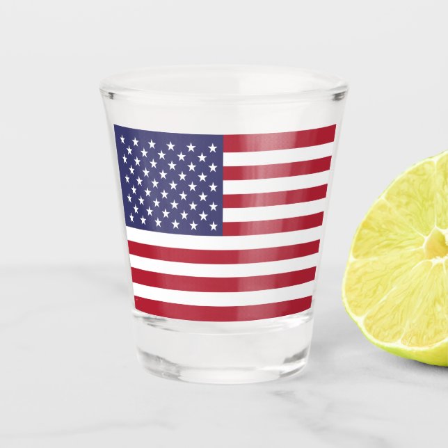 Red White & Blue Patriotic American Flag Shot Glass (Front)