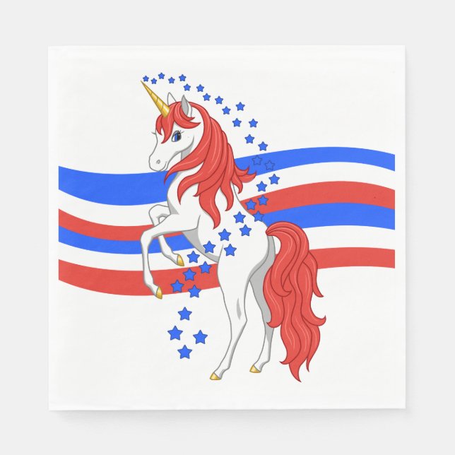 Red White Blue Patriotic American Unicorn Napkin (Front)