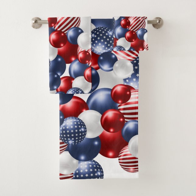 RED WHITE BLUE PATRIOTIC BATHROOM TOWEL SET (Insitu)